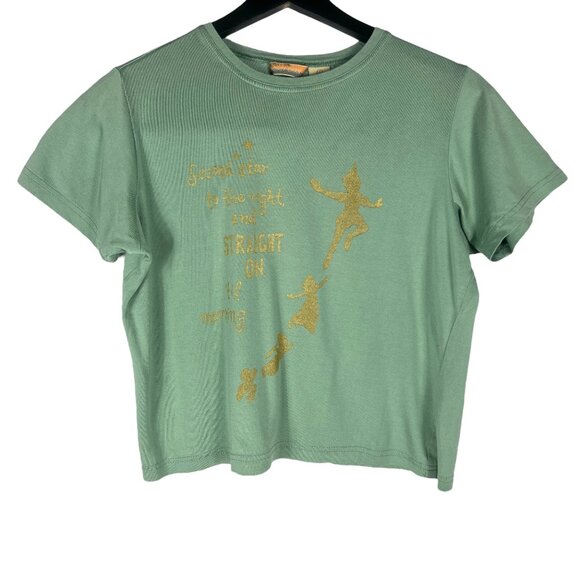 Bobby Chan Peter Pan Second Star to the Right Silk Cropped Relaxed Tee Green S - Picture 1 of 5